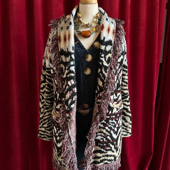 Anthropologie Paloma Fringed Belted Long Cardigan Sz S - Picture 1 of 10